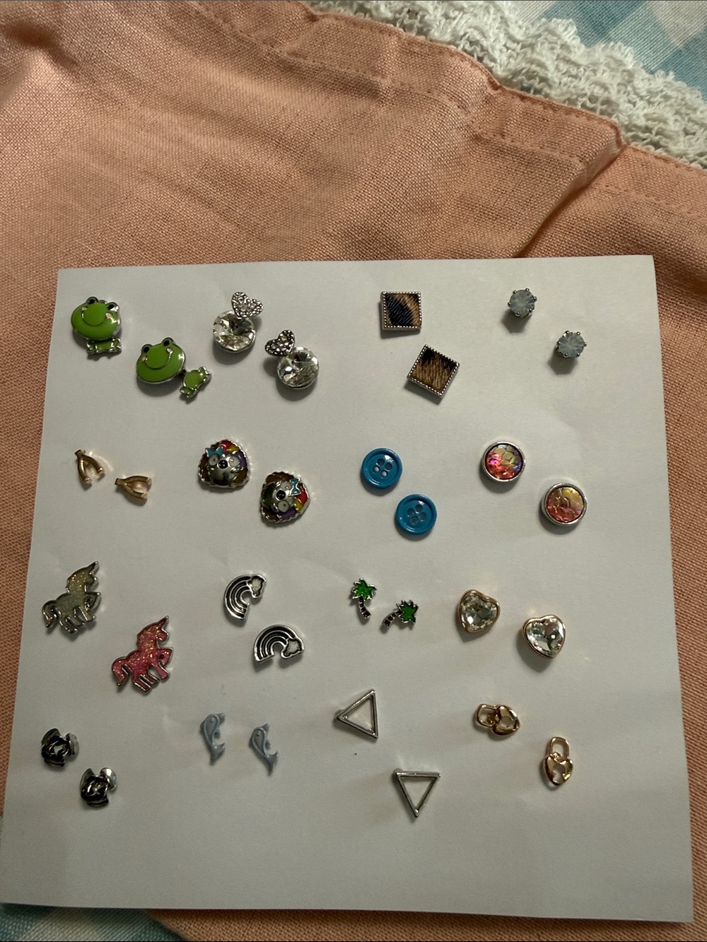Assorted Small Pet Accessory Earrings - Green, Blue, Pink, Silver, Gold